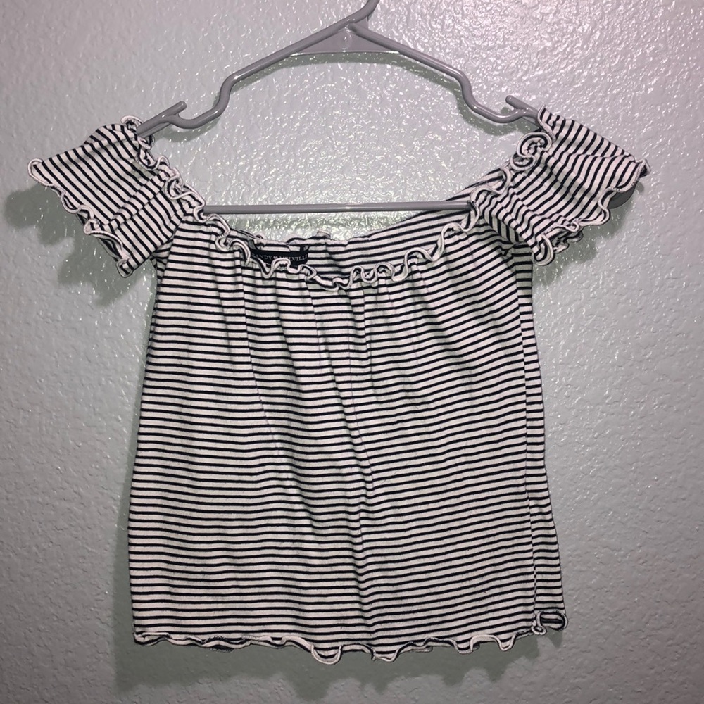 Striped ruffled off the shoulder top